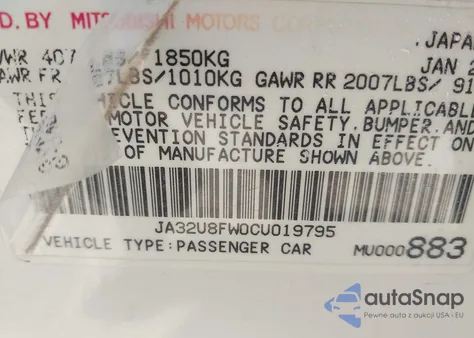 2012 Mitsubishi Lancer Gt from USA, damaged, VIN JA32U8FW0CU019795
